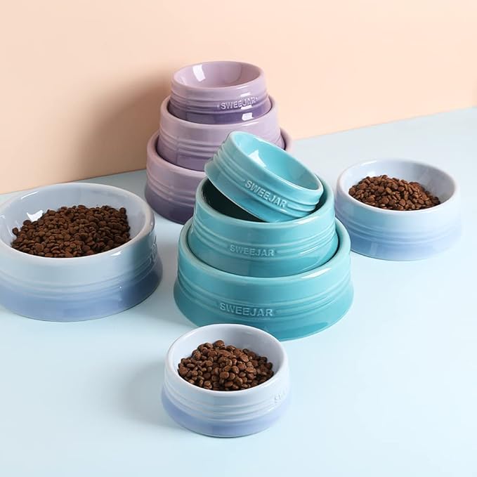 Sweejar Gradient Dog Bowl, Ceramic Dog Food Dish for Medium Dogs and Cat, Porcelain Pet Bowl for Food and Water 18 oz (Gradient Purple)