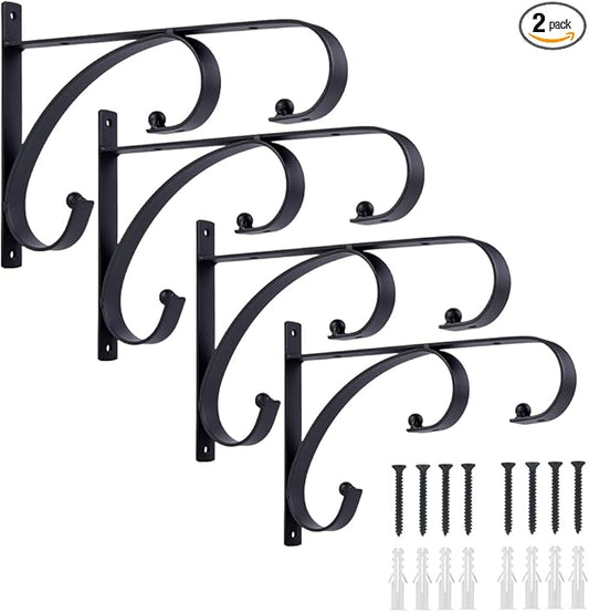 Plant Hangers Outdoor Indoor, 10 Inch Heavy Duty Wall Hooks 2/4 Pack, Decorative Iron Plant Hooks for Hanging Plants, Bird Feeders, Wind Chimes, Flower Baskets (2Pack)