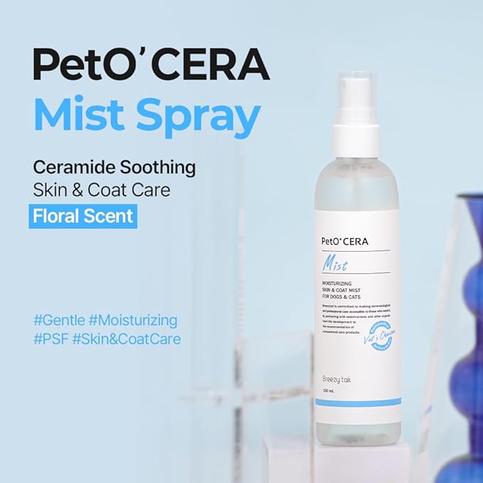 PetO'Cera Mist Spray, Floral Scent - Anti-Itch & Dandruff Treatment for Dogs & Cats, Hydrating Grooming Supplies Mist with Ceramide, Soothing Relief for Sensitive & Dry Skin 5.07 fl oz/150ml