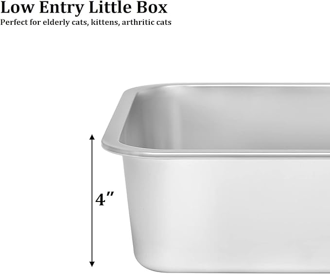 Kichwit Stainless Steel Cat Litter Box, Kitten Litter Tray, Metal Cat Litter Pan, Non Stick Smooth Surface, Easy to Clean (17.5" L x 13.5" W x 4" H)