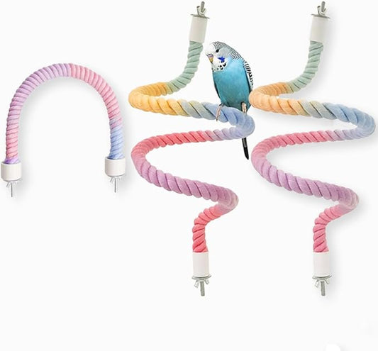 3pcs Nopikku Gradient Bendable Bird Rope Perches Climbing Rope Toys Fun Bird Cage Accessories for Parakeet Lovebirds Cockatiels Budgies Play (2 Long + 1 Short)