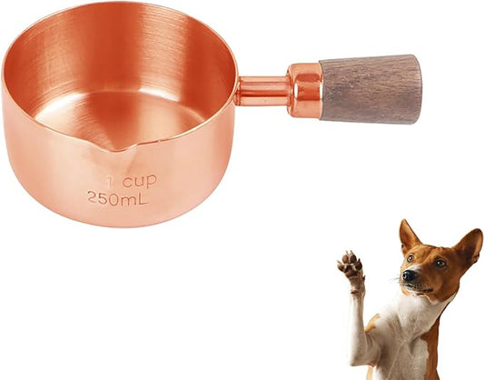 1 Cup Stainless Steel Dog Cat Food Measuring Scoop for Dry and Wet Food, Accurate Measurement for Rice, Flour, Grain (Rose Gold)
