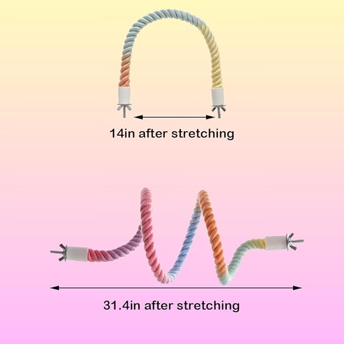 3pcs Nopikku Gradient Bendable Bird Rope Perches Climbing Rope Toys Fun Bird Cage Accessories for Parakeet Lovebirds Cockatiels Budgies Play (2 Long + 1 Short)
