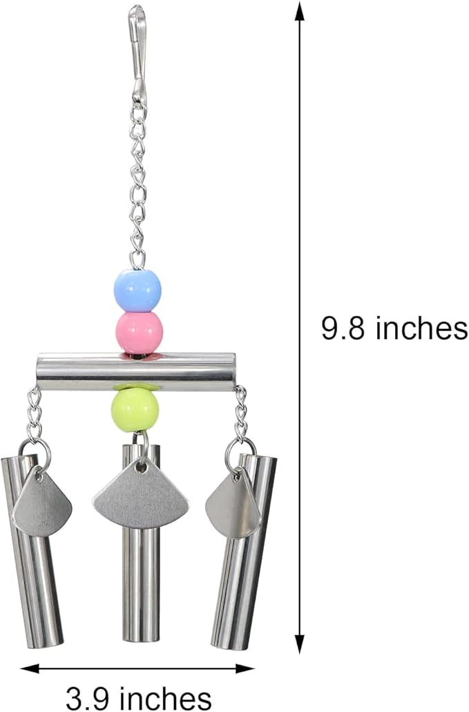Bird Stainless Steel Bells String Parrot Hanging Chew Toy for Parakeet Cockatiel Cockatoo Conure (Silver)