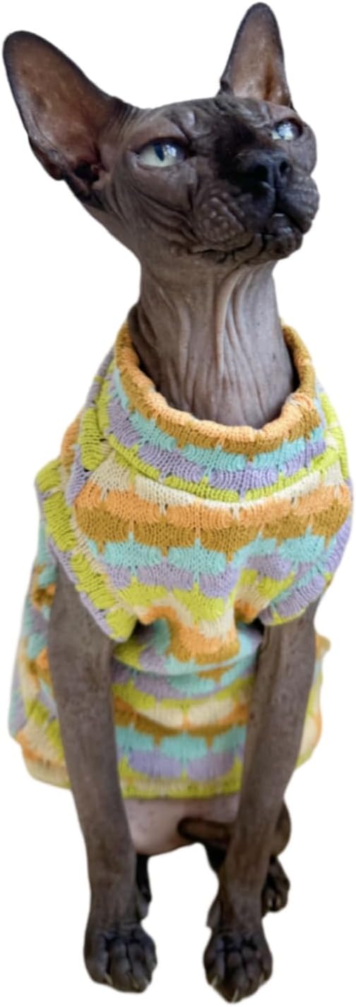 Sphynx Cat Clothes Hairless Cat Vest Elastic Cat Sweater Outfit, Pet Clothes for Sphynx Cat Coat for Cats and Small Dogs Apparel, Hairless cat Shirts Sweaters (Cyan Chestnut, X-Large)