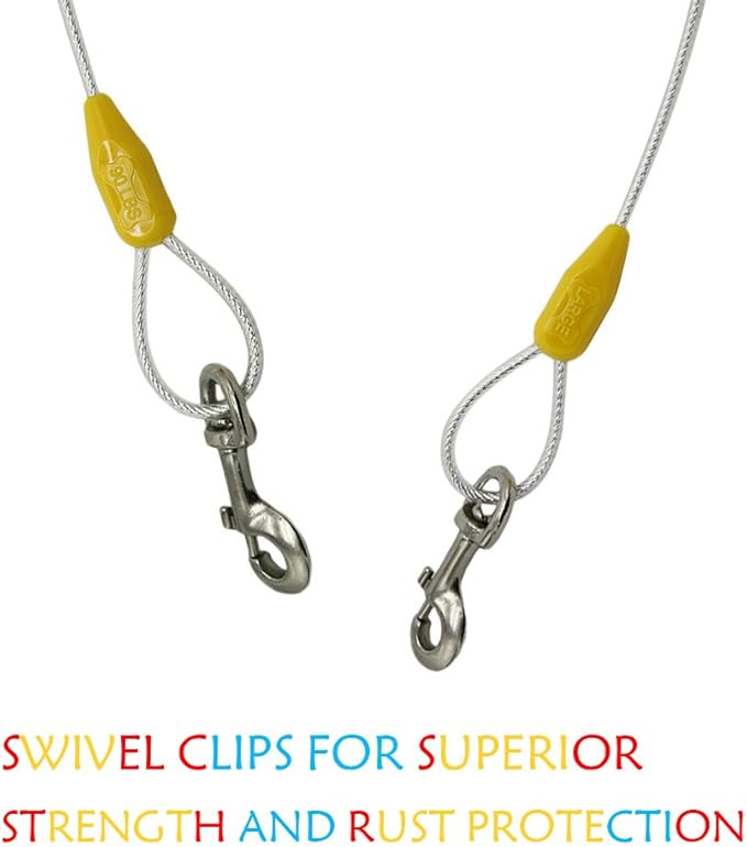 Petest 15ft Reflective Tie-Out Cable for Large Dogs Up to 90 Pounds