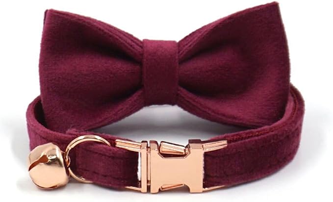 Personalized Cat Collar with Bells,Velvet Customized Small Cat Collar with Name Tag,Pet Collar with Name Phone Number Engraved ID Tags for Boy and Girl Kitten Cats (Wine Red)