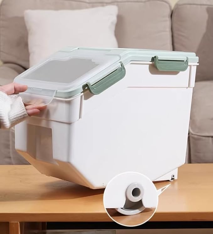 Large Flour Storage Container Bin 25lb, 4 Pack Airtight Rice Storage Containers with Wheels Seal Locking Lid, BPA Free, with Measuring Cup |Scoop, for Flour, Rice, Grain, Dry Food - Green