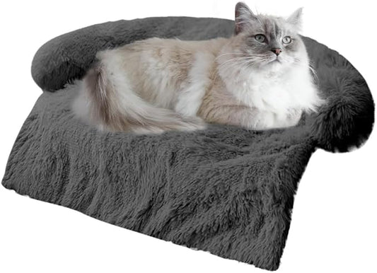 Calming Dogs/Cats Bed Mats, Dog Pad Washable Removable Couch Cover, Plush Long Fur Mat for Pets, Waterproof Lining, Perfect for Small, Medium and Large Dogs and Cats (Dark Gray, 34"x30")