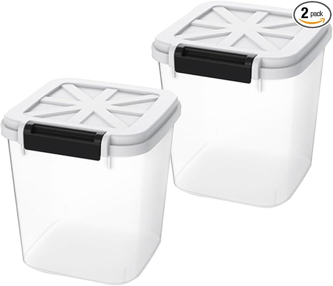 HANAMYA 20 LB Rice Storage Container with Measuring Cup, BPA free, For Rice | Grain | Pet Food | Flour, 2 count, Clear & Black