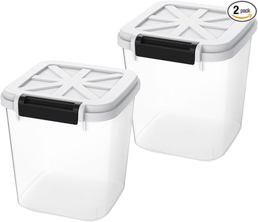 HANAMYA 20 LB Rice Storage Container with Measuring Cup, BPA free, For Rice | Grain | Pet Food | Flour, 2 count, Clear & Black