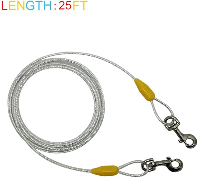 Petest 25ft Reflective Tie-Out Cable for Large Dogs Up to 90 Pounds