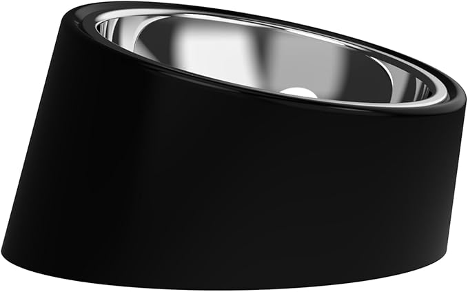 15° Tilted Dog Bowl for Large Breed Dogs, No-Spill Non-Skid Stainless Steel Bowl, Detachable 2-in-1 Feeder for Dogs with Cones or Long Ears, Easy Access Food Dish, Black (Size L)