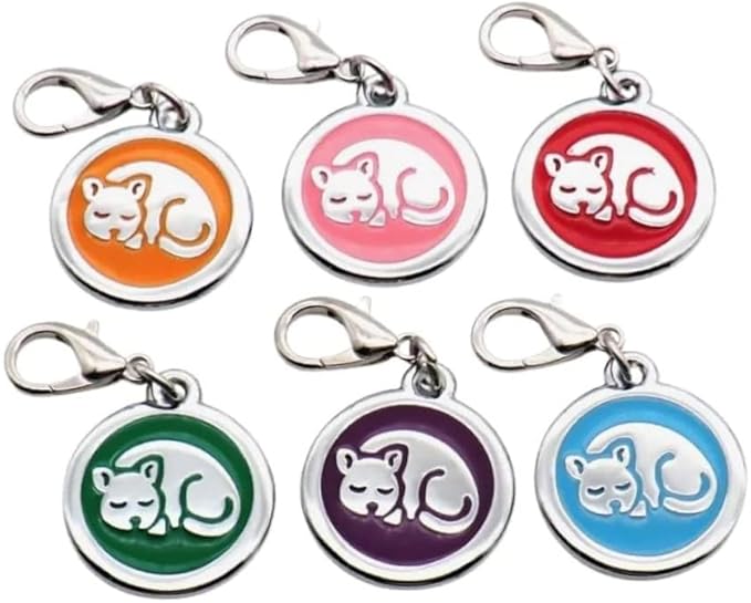 Personalized Pet ID Tags with Lobster Claw Clasp for Kittens and Cats - Small pet Tags for Cats, cat Name Tags for Collar, Custom cat id tag (Sleeping-Round-Small: Blue)