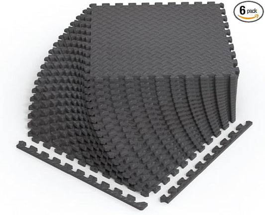Norsk Foam Floor Gym Mats with Interlocking Tiles, .47" Thick, 24"x24",6-Pack, 24 Square Feet, Diamond Plate Design, Grey