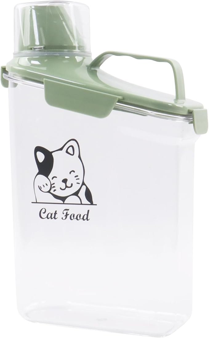 Pet Food Storage Container with Measuring Cup and Pour Spout - Airtight, Leakproof, Portable Cat Food Dispenser - Green