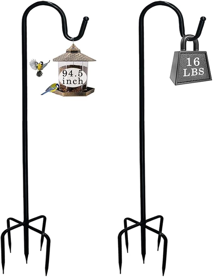 Adjustable Shepherds Hook with 5 Prong Base,94.5 Inch Tall Heavy Duty Hanging Stakes for Plant Bird Feeder Solar Light Plant Hanger for Outdoor Garden Wedding Decor,Matte Black(2 Packs)