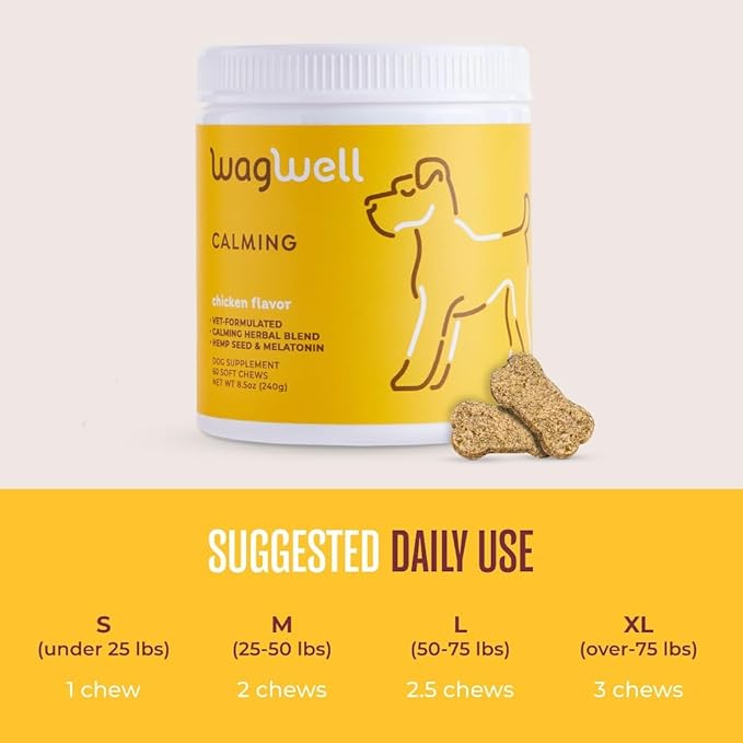 WagWell Calming Chews for Dogs – Vet-formulated Anxiety Relief for Dogs to Reduce Stressful Situations Like Travel or Fireworks – Separation Anxiety Relief for Dogs to Ease Stress & Promote Relaxation