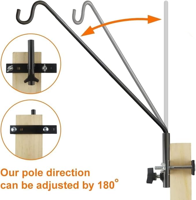 ERYTLLY 2 Packs Extended Rail Hook Fence Deck Bird Feeder Hook 360 Degree Rotary and Length Adjustable Plant Bracket for Feeders, Planters, Suet Baskets, Lanterns, Wind Chimes and More
