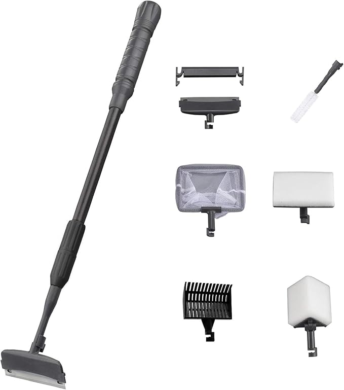 Carefree Fish 6IN1 Aquarium Cleaning Tools Long Handle Adjustable Length 20~36Inches Fish Tank Cleaner Kit Alage Scraper Scrubber Brushes Set