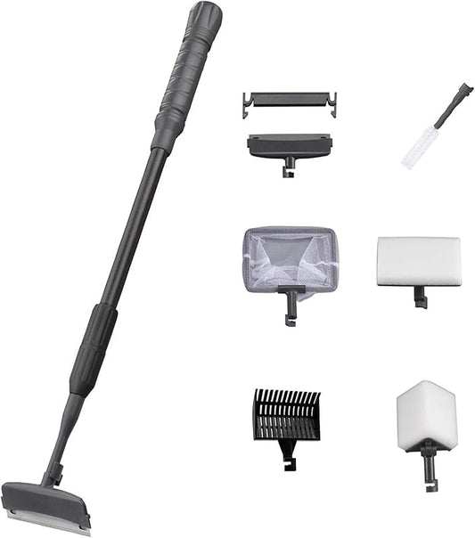 Carefree Fish 6IN1 Aquarium Cleaning Tools Long Handle Adjustable Length 20~36Inches Fish Tank Cleaner Kit Alage Scraper Scrubber Brushes Set