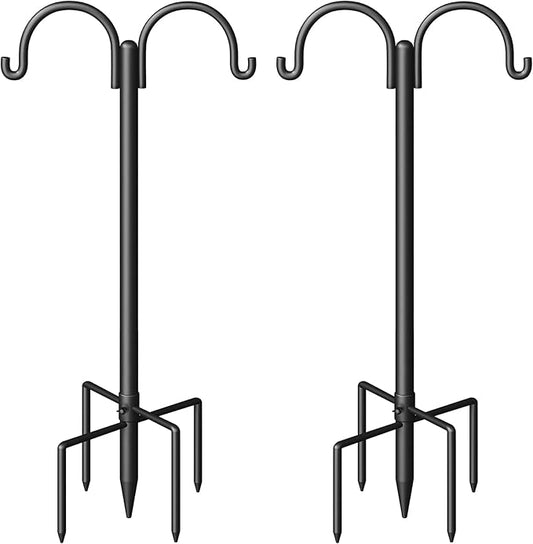 Double Shepherds Hooks for Outdoor, Heavy Duty Bird Feeder Pole with 5-Prong Base - Rust-Proof, Adjustable Bird Feeder Hanger for Garden, Wedding Decor & Hanging Plants