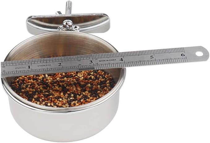 2-Pack Bird Parrot Feeding Cups with Clamp, Stainless Steel Food Water Bowls Dish for Small Animal, Chinchilla, Ferret, Cockatiel, Conure, Parakeet