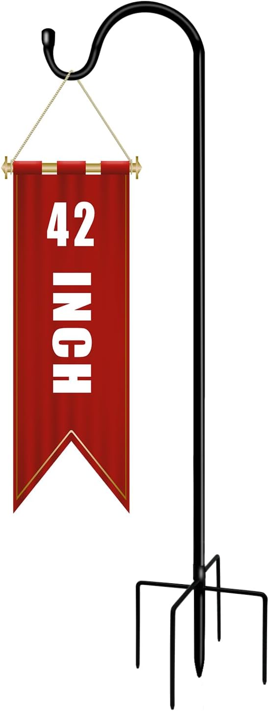 Shepherds Hooks for Outdoor 42 Inch Garden Bird Feeder Pole with 5 Prongs Base Adjustable for Hanging Flower Basket Plant Pot Solar Lantern Light Wind Chime Hanger for Wedding Decor 1 Pack