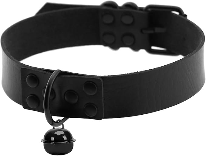 Leather Collar and Leash with Bell for Pet, Gothic Choker Necklace Accessories for Halloween Cosplay