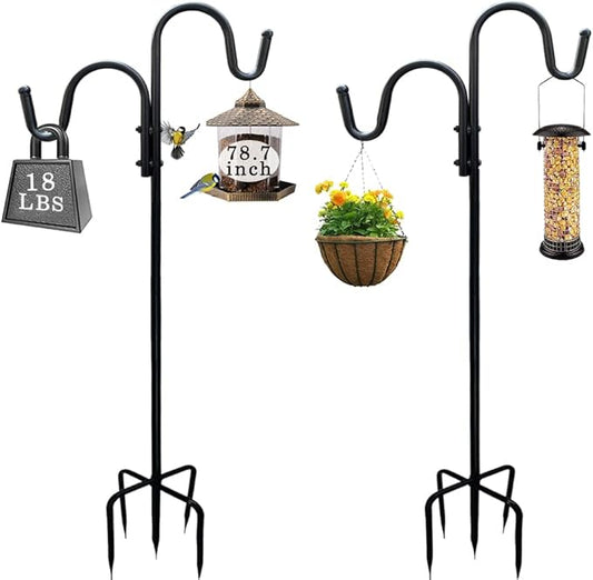 Adjustable Double Shepherds Hook,78.7 Inch Tall Heavy Duty Hanging Two Sided Garden Pole for Bird-Feeder Lantern Plant-Hook Garden,Plant Stand Hanger for Outdoor Wedding Decor