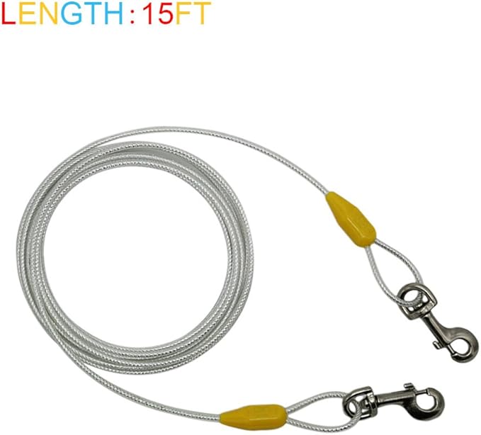 Petest 15ft Reflective Tie-Out Cable for Large Dogs Up to 90 Pounds