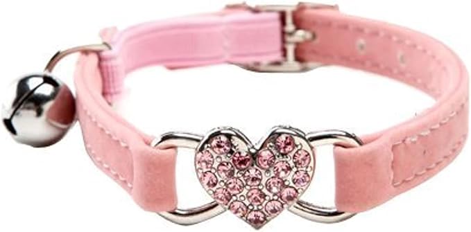 CHUKCHI Heart Bling Cat Collar with Safety Belt and Bell 8-11 Inches(Pink)