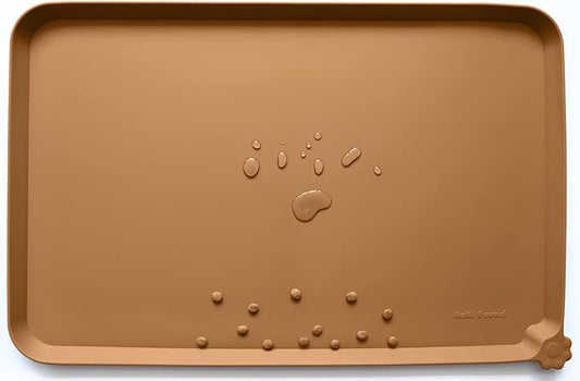 Hoki Found Large Silicone Pet Food Mats Tray - Non Slip Pet Dog Cat Bowl Placemats - Dog Cat Feeding Mat - Waterproof - Butterscotch