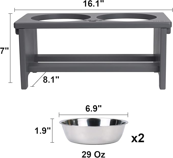 HTB Elevated Dog Bowls, Raised Dog’s Food Stand with 2 Stainless Steel Bowls, Elevated Raised Dog Dishes for Large Medium Small Sized Pet Sturdy Bamboo Food Feeder Natural