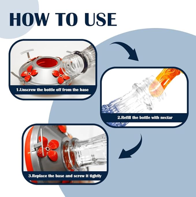 Hummingbird Feeder for Outdoors,17 OZ Glass Humming Bird Feeder for Garden Decor,Four Flowers Feeding Ports,Leak Proof,Ant Moat Included,Humming Gifts for Mom/Women