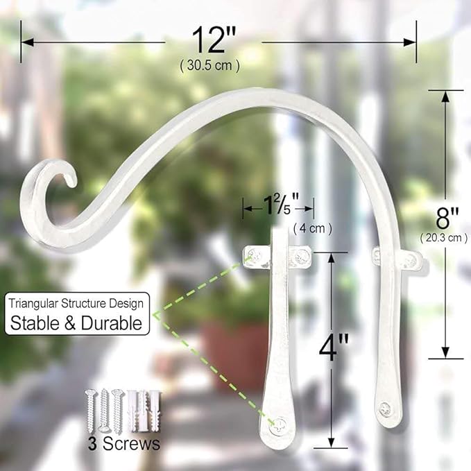 AJART White Plant Hanger Outdoor: 12-Inch Plant Hooks for Wall Indoor - Metal Plant Bracket Hook for Hanging Flower Baskets