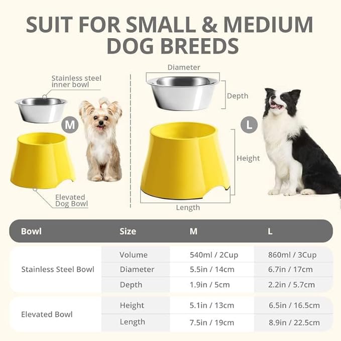 Raised Dog Bowls, Elevated Dog Bowls for Wearing Cone,Cocker Spaniel Long Ears,Neck Stress-Free,Non-Slip Stianless Steel Bowl for Medium/Small Size Dogs,2 Pack
