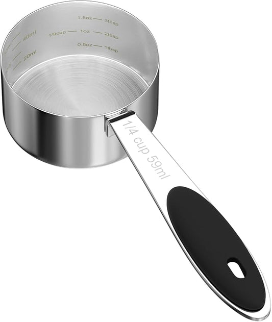 1PCS 1/4CUP(59ml) Dog Cat Food Scoop, Stainless Steel Measuring Cup, Metal Pet Scooper with Inner Precision Scale Measurement