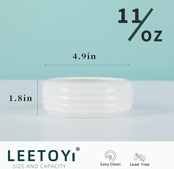 Reptile Food Bowls Ceramic Round Reptile Water Food Dish, Pet Food Bowl for Lizards, Small Snakes, Young Bearded Dragons, Gecko Tortoise Spider (White, Large-2Pack)