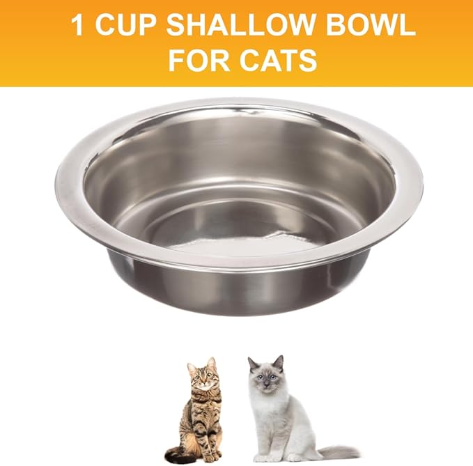 Neater Pet Brands 1 Cup (8 oz.) Shallow Stainless Steel Cat Bowls, Set of 2 Neater Feeder Replacement Bowls (Express & Deluxe), Metal Cat Dishes for Food and Water, Whisker Friendly, Dishwasher Safe