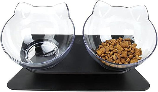 Luck Dawn Double Elevated Cat Bowls with Raised Stand, 15 Tilted cat Bowl Design Neck Guard Stand Raised Pet Food Water Feeder Bowl for Cats or Small Dogs