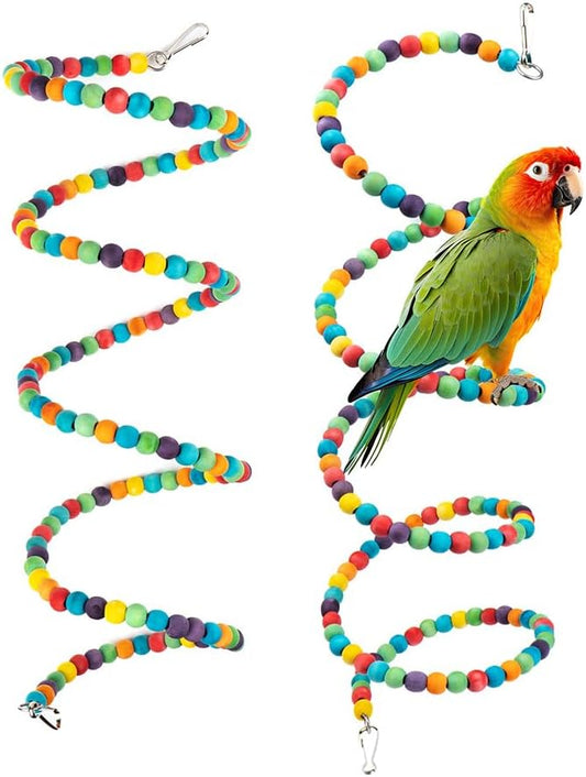 2 PCS 67" Bird Rope - Flexible and Durable Swing Toy for Birds - Spiral Perch for Parakeets, Cockatiels and Parrots - Colorful Adjustable Bird Cage Accessory - Ideal for Exercise and Play
