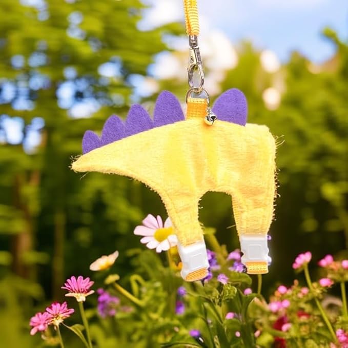 Ferret Leash and Harness Set, Dinosaur Design Small Animal Harness with Leash, Adjustable & Escape-Proof, Soft Plush Comfort for Rabbits, Kitten, Bunny, Hedgehog (Yellow)