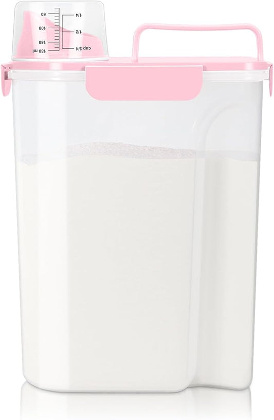 TBMax Airtight Rice Container 10 Lbs, Cereal Dispenser, Pet Cat Dog Food Storage Container, Plastic Kitchen Pantry Food Storage Holder with Cup -Pink