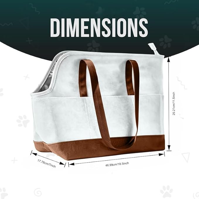 Premium Pet Carrier Tote Bag with Multiple Pockets, Brown/White PU Leather, 18.5L x 7W x 11.5H inches (Brown)