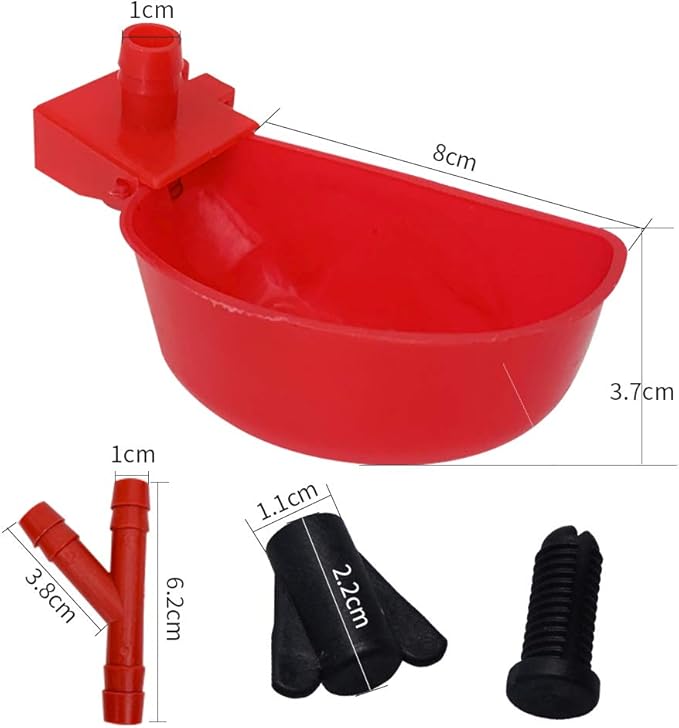 10set Quail Waterer Automatic Bird Water Cups for Cage Hang Drinker Poultry Bird Watering System (Red)