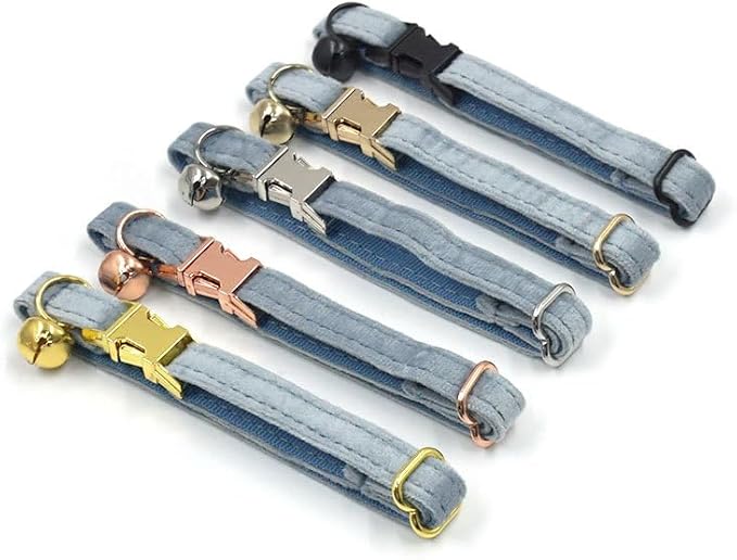 Personalized Cat Collar with Bells,Velvet Customized Small Cat Collar with Name Tag,Pet Collar with Name Phone Number Engraved ID Tags for Boy and Girl Kitten Cats (Mist Blue)