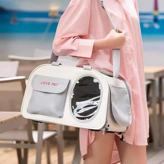 Pet Carrier for Small Cats Dogs, Dog Carrier Travel Bag with Adequate Ventilation, Locking Safety Zippers, Padded Shoulder and Carrying Strap(Grey)