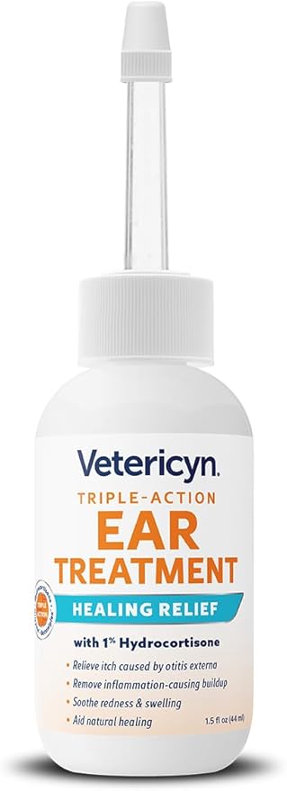 Vetericyn Triple-Action Ear Treatment for Dogs & Cats - 1% Hydrocortisone Ear Drops for Dog Ear Infection Relief - Fast Itch Relief & Healing with Otizyme Blend. 1.5 Ounce