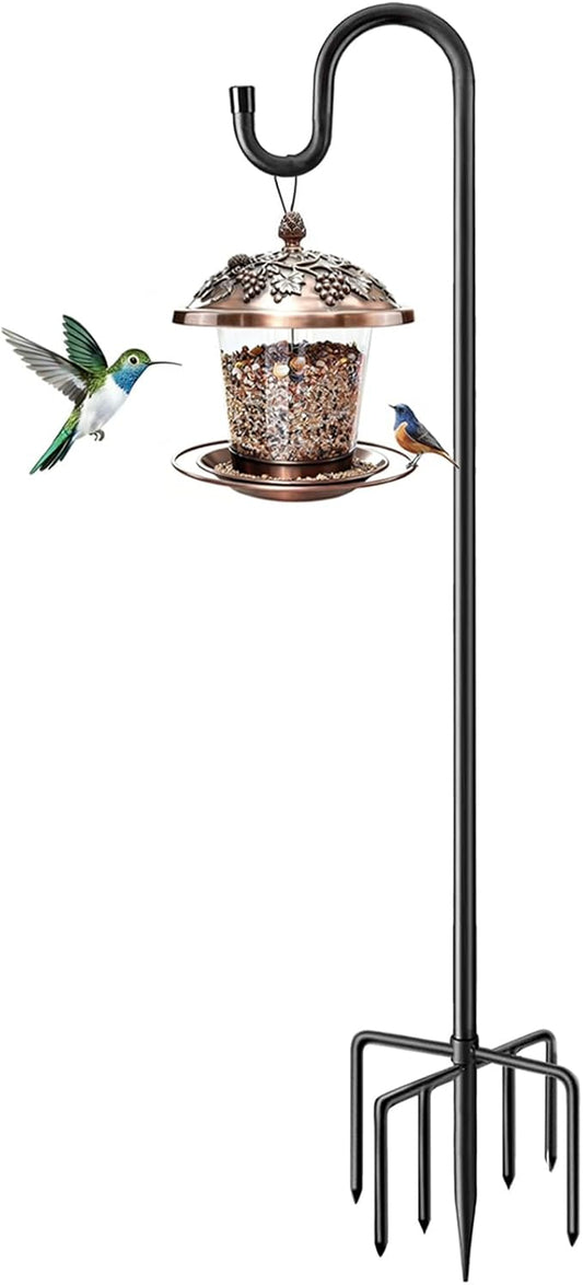 60" Shepherds Hooks for Outdoor, Heavy Duty Bird Feeder Pole for Hummingbird Feeder, Hanging Lantern, Shepherds Hook for Bird Feeders for Outside with 7 Prongs Base,1 Pack